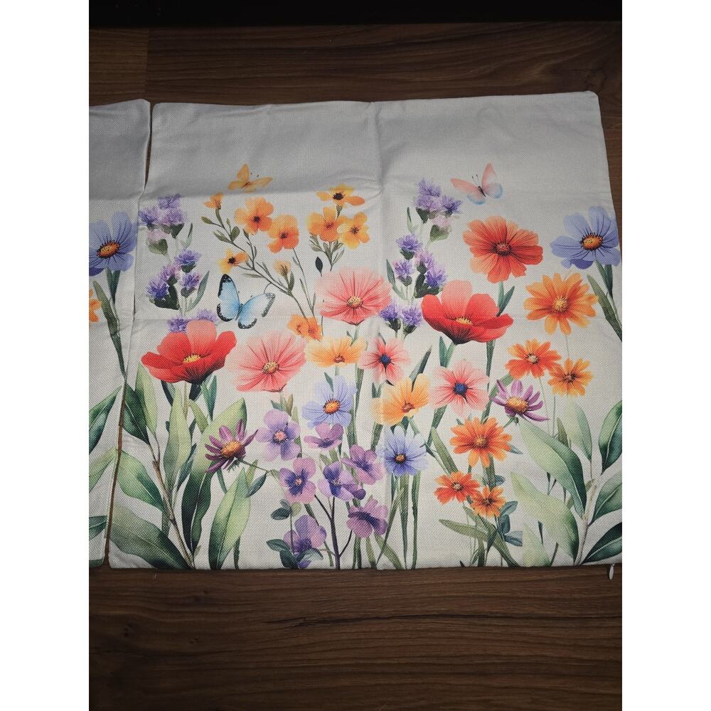 2Pcs Spring Wildflower Pillow Cover Floral Butterfly Throw Pillow Case 18x18 - Picture 2 of 4